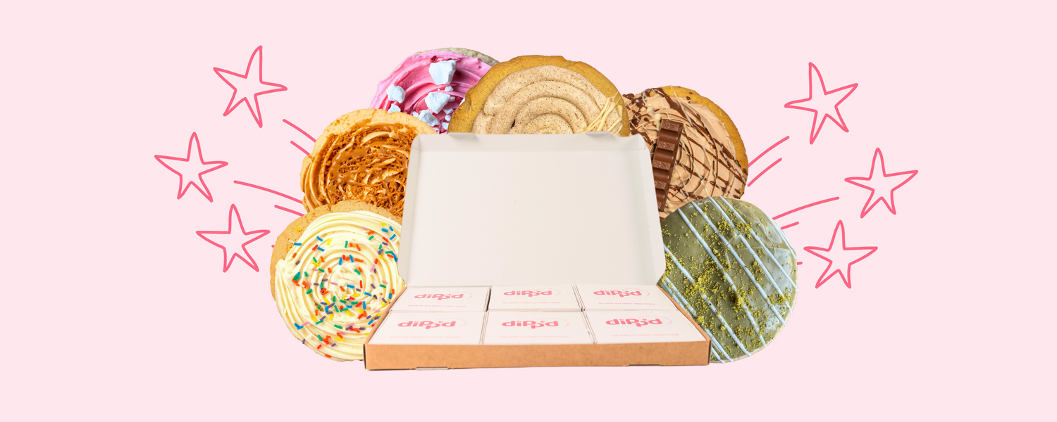 Assorted Dipp’d sugar cookies in box, ready for UK delivery