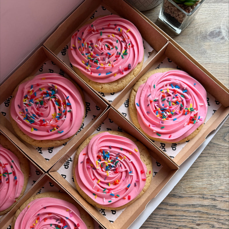 pink birthday cookie box of 6 from dippd for gifting