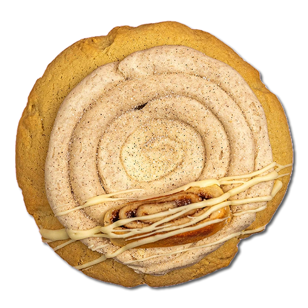 A cinnamon roll sugar cookie by dippd cookies